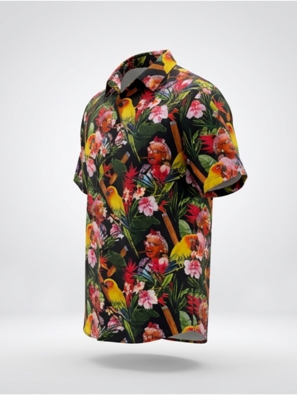 Shinesty Large Men's Tropical Parrot Print Short Sleeve Shirt - Black/Yellow